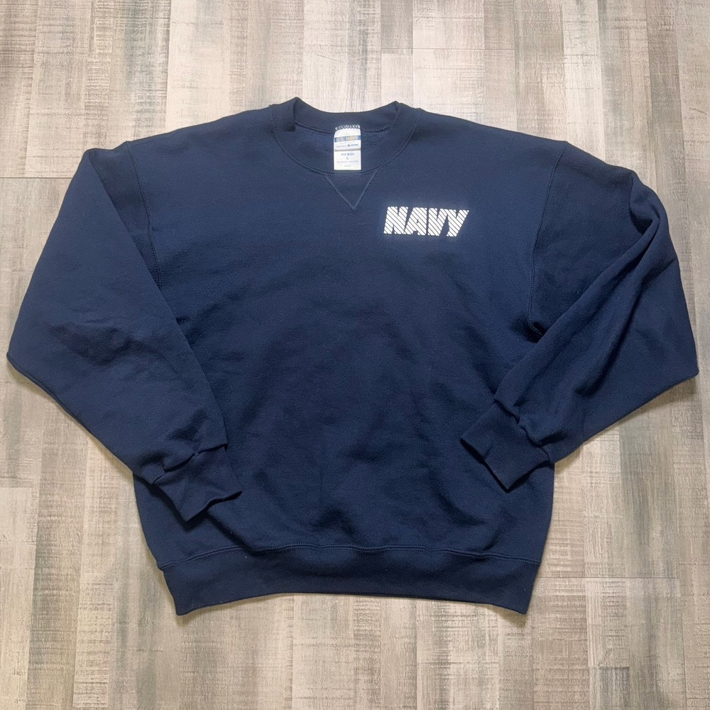 Vintage Soffe U.S. Navy Sweatshirt large  Military Blue USA Made Reflective